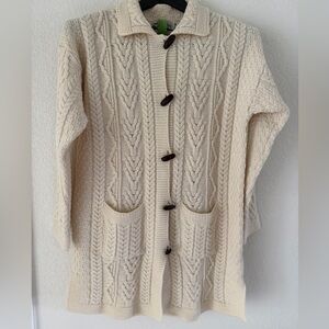 Aran Crafts Ireland Merino Wool Cable-Knit Toggle Cardigan Sweater Coat - Size M
